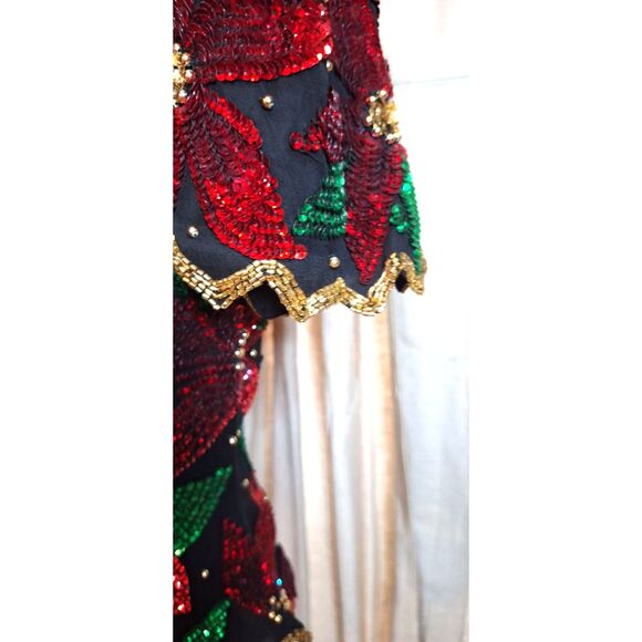 Vintage Laurence Kazar Sequin & Beaded Christmas Poinsettia Top Blouse Sz L - Picture 5 of 11